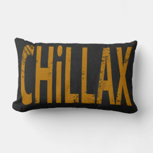 Chillax Skateboard Word Art Black Yellow Lumbar Pillow