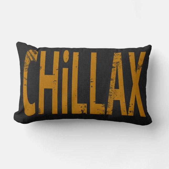 Chillax Skateboard Word Art Black  Yellow Lumbar Pillow (Front)
