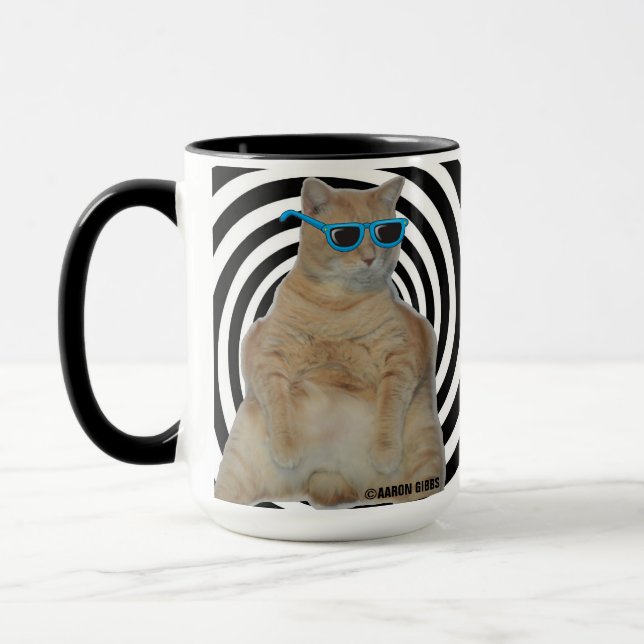 CHILLAXIN' Fat Manx Cat with Sunglasses Coffee Mug (Left)
