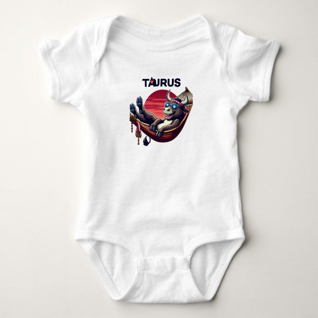 Chillaxing Patriotic Taurus Bull in Hammock Design Baby Bodysuit (Front)