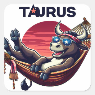 Chillaxing Patriotic Taurus Bull in Hammock Design Square Sticker