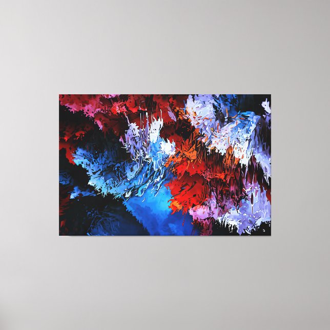 Chilled Inferno Blue Red Contemporary Abstract Art Canvas Print (Front)