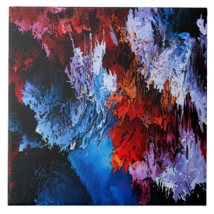 Chilled Inferno Blue Red Contemporary Abstract Art Ceramic Tile