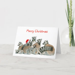 Chilled lemurs with santa hat holiday card
