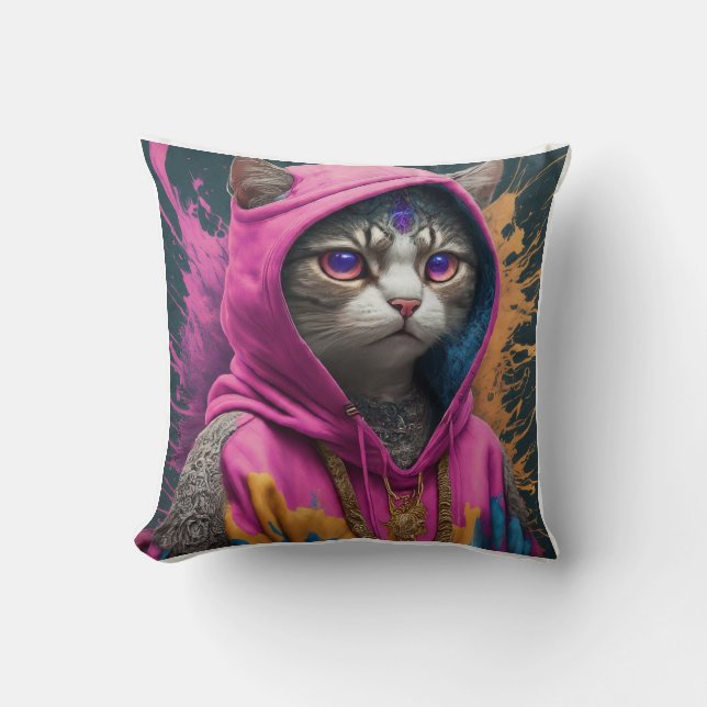 Chilled Out Cattitude Throw Pillow (Front)