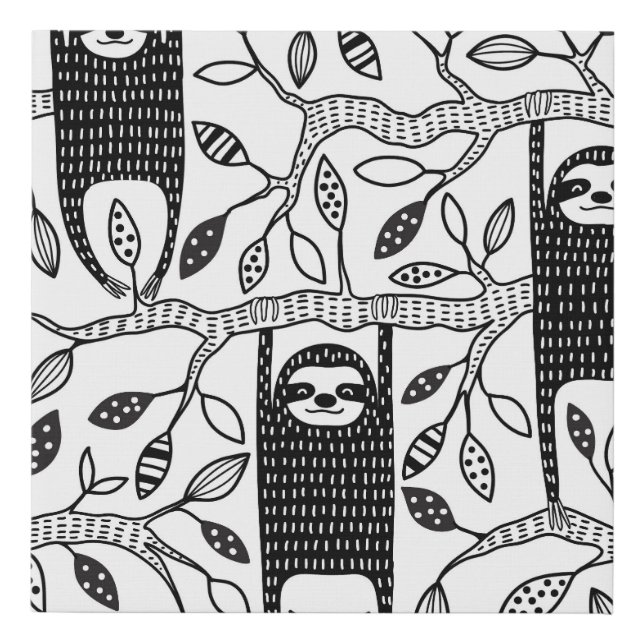 Chilled Sloths: Cute Animal Pattern. Faux Canvas Print (Front)