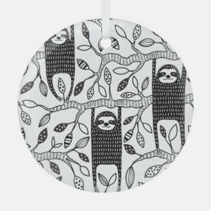 Chilled Sloths: Cute Animal Pattern. Glass Ornament