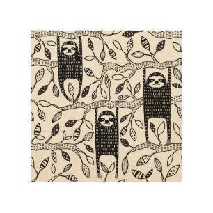 Chilled Sloths: Cute Animal Pattern. Wood Wall Art