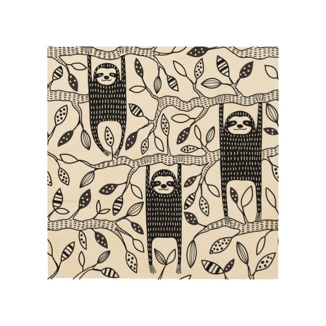 Chilled Sloths: Cute Animal Pattern. Wood Wall Art (Front)