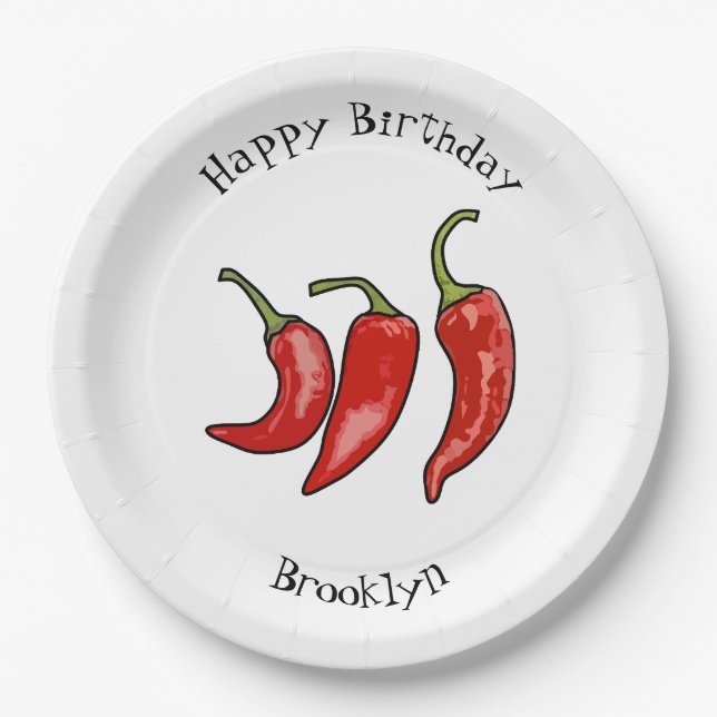 Chilli cartoon illustration  paper plates (Front)