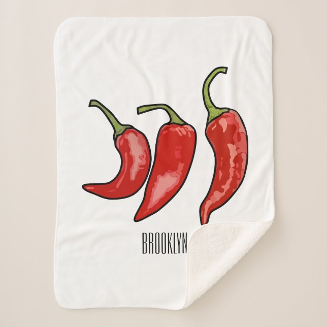 Chilli cartoon illustration sherpa blanket (Front)