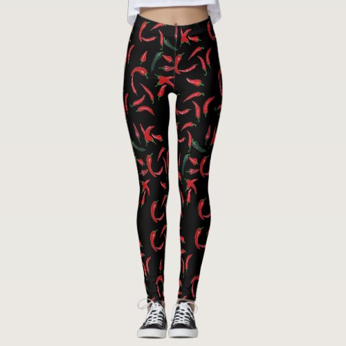 Chilli Pattern Red Black and Green Leggings