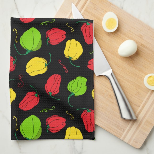 Chilli Pepper Jamaican Food Patterned Kitchen Towel (Quarter Fold)