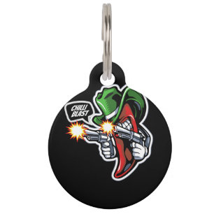 chilli-pepper-mascot-with-gun-hand-illustration-pr pet ID tag