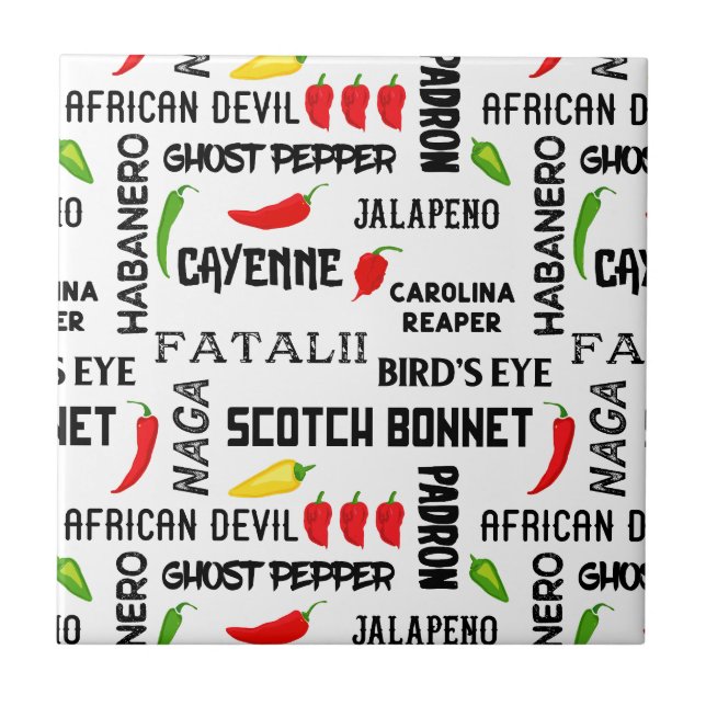 Chilli Pepper Names Spicy Food Ceramic Tile (Front)