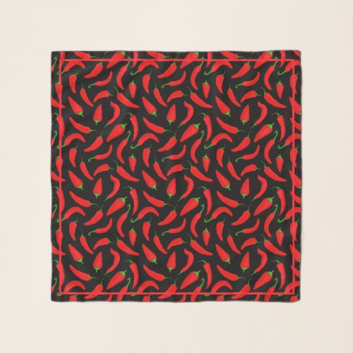 Chilli Peppers Black Red Spicy Food Patterned Scarf