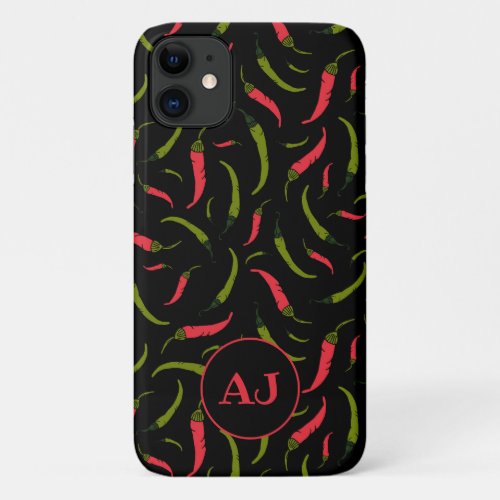 Chilli Peppers Pattern on Black iPhone 11 Case
