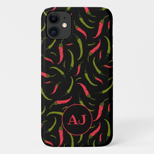 Chilli Peppers Pattern on Black Case-Mate iPhone Case (Back)