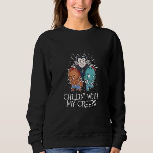 Chilli With Vampire Werewolf Zombie Cute Halloween Sweatshirt