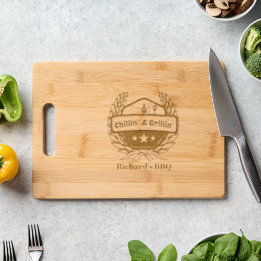 Chillin' and Grillin' Dad Funny | Custom Name Engraved Cutting Board