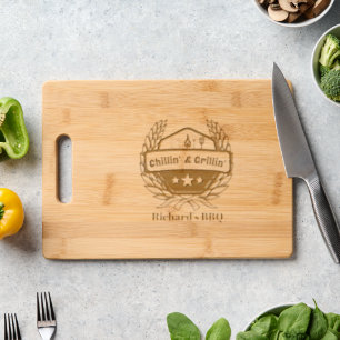 Chillin' and Grillin' Dad Funny   Custom Name Engraved Cutting Board