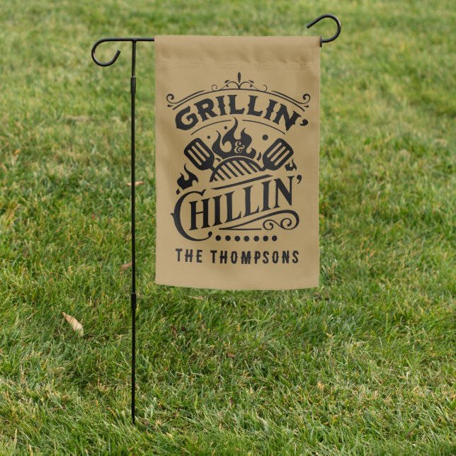 Chillin and Grillin Personalized Garden Flag (In SItu)