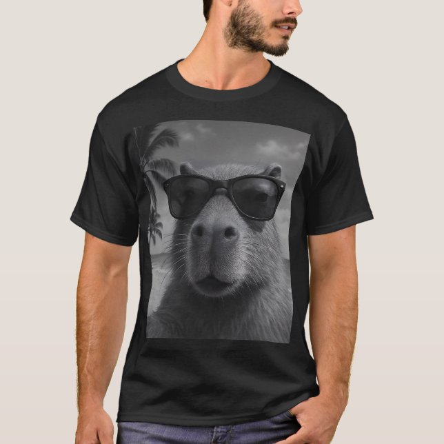 Chillin' Capybara Beach Selfie Sunglasses Graphic T-Shirt (Front)