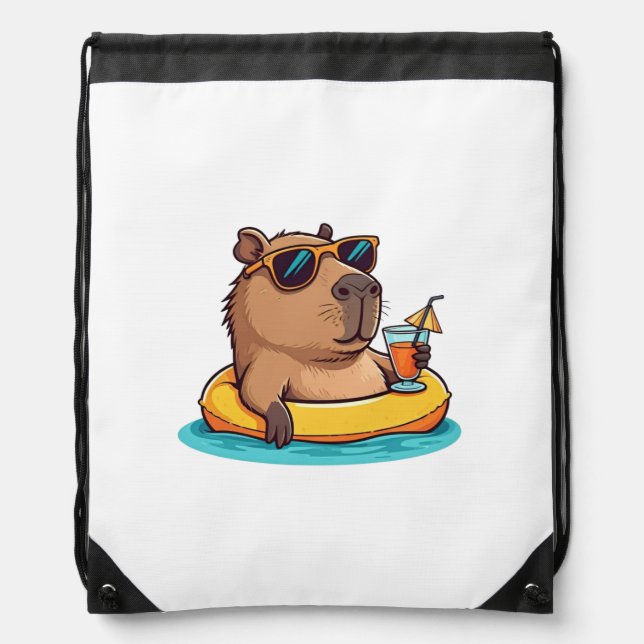 Chillin' Capybara Drawstring Bag (Front)