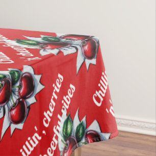 Chillin', Cherries 'n' Cheerful Vibes Modern Red Tablecloth