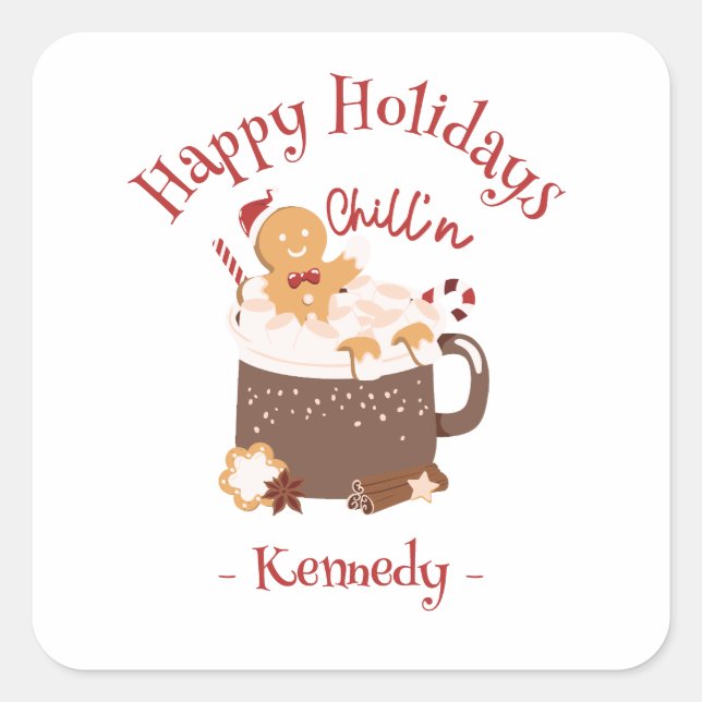 Chillin' Christmas Hot Chocolate and Gingerbread Square Sticker (Front)