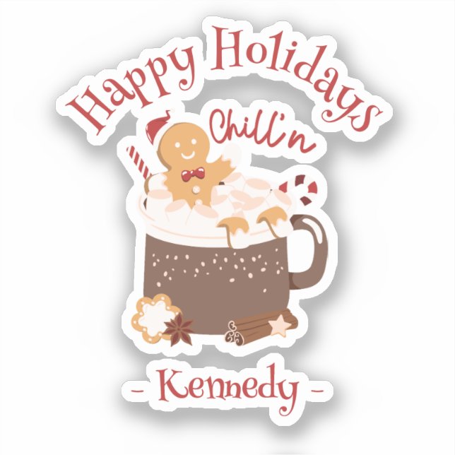 Chillin' Christmas Hot Chocolate and Gingerbread Sticker (Front)