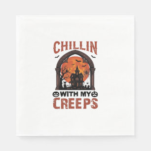 Chillin Creeps Halloween Haunted House Orange Moon Napkins