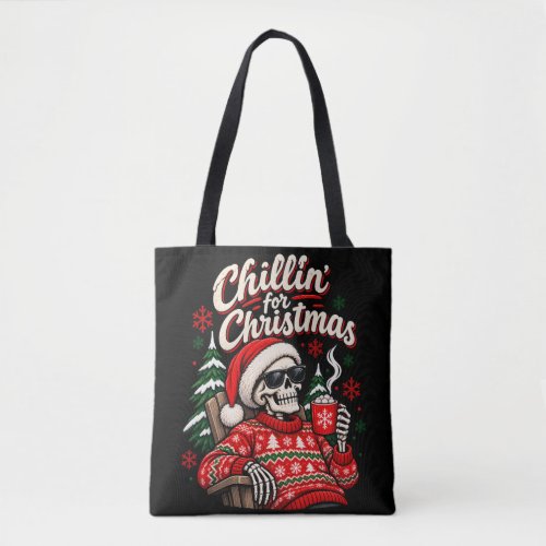 Chillin for Christmas Skeleton Vintage Ugly Sweate Tote Bag