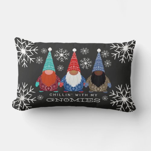 Chillin Gnomes Snowflake Illustration Christmas Lumbar Pillow