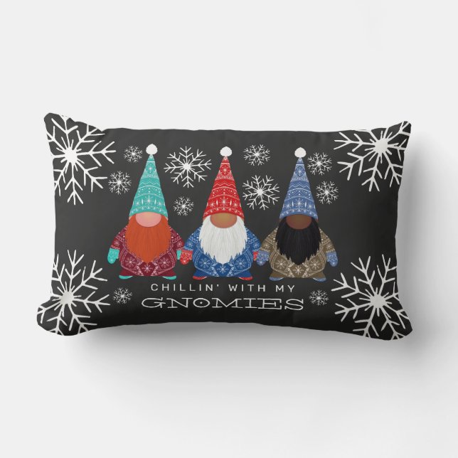 Chillin' Gnomes Snowflake Illustration Christmas Lumbar Pillow (Front)