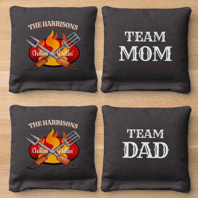 Chillin' & Grillin' Personalized Custom Cornhole Bags (Wood)