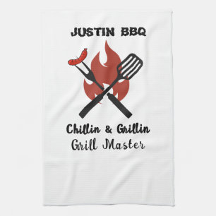 Chillin & Grillin personalized gift for dad . Kitchen Towel