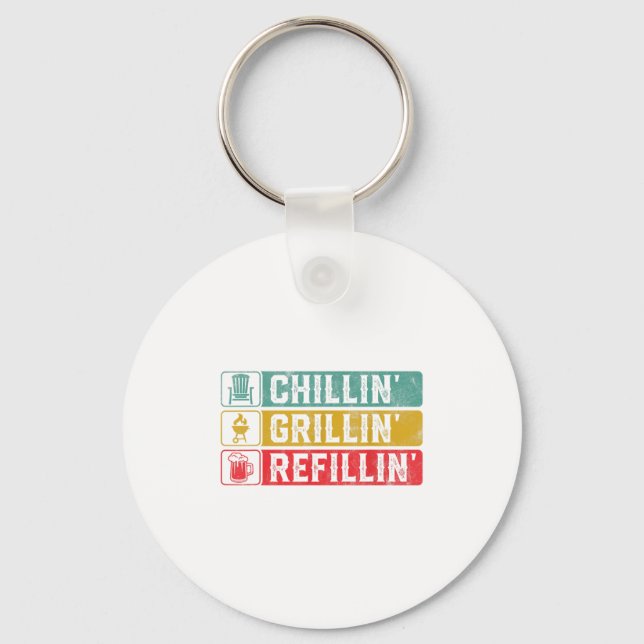 Chillin Grillin Refillin Bbq Pit Meat Smoker Grill Keychain (Front)