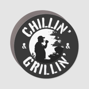Chillin’ & Grillin’ White Stamp round Car Magnet