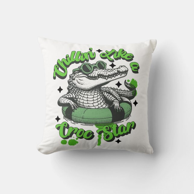Chillin' Like a Croc Star Kids Cool Croc Throw Pillow (Front)