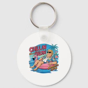 Chillin Like A Felon Funny Trump Shirt Summer Trum Keychain