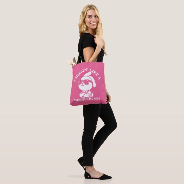 Chillin’ Like a Mindful Bunny – Pink Easter Bag (On Model)