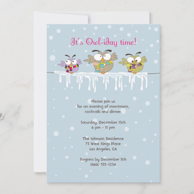 Chillin' Owls Holiday Party Invitation Card (Front)