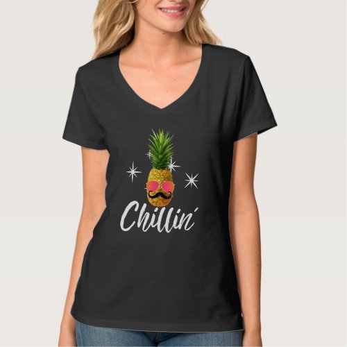 Chillin Pineapple Sunglasses Mustache Graphic T_Shirt