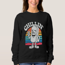 Chillin' Popsicle Lolly Cartoon with Retro Wavy Fo Sweatshirt