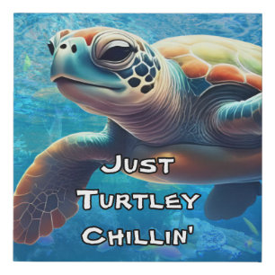 Chillin' Sea Turtle Fun Ocean Vibes Faux Canvas Print