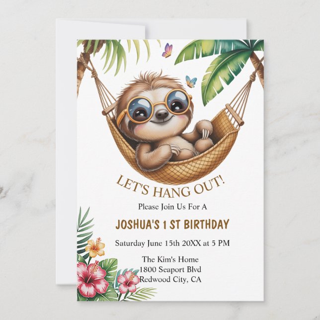 Chillin’ Sloth in Paradise Invitation (Front)