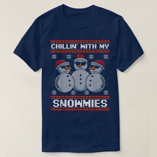 Chillin Snowman With Snowmies Cute Celebrate Happy T-Shirt (Design Front)