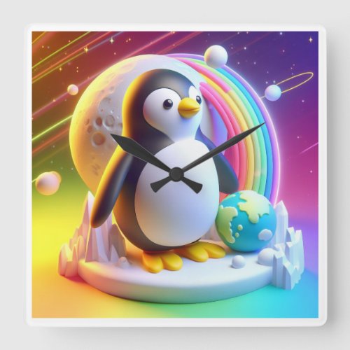 Chillin Time A Penguin Waddle Through the Hour Square Wall Clock