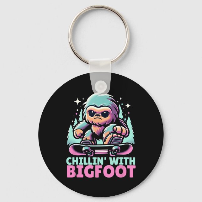 Chillin’ With Bigfoot Alpine Winter Sports Snowboa Keychain (Front)